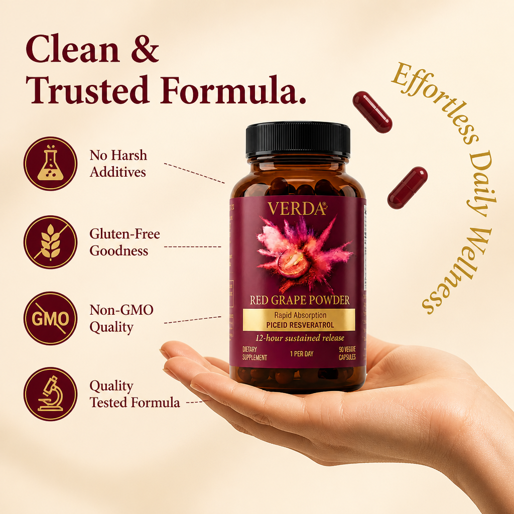Clean and Trusted Formula - Quality Tested Verda Red Grape Powder