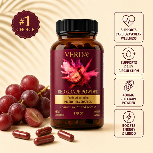 Verda Red Grape Powder - 30 Veggie Capsules - Supports Cardiovascular Wellness, Circulation, and Energy